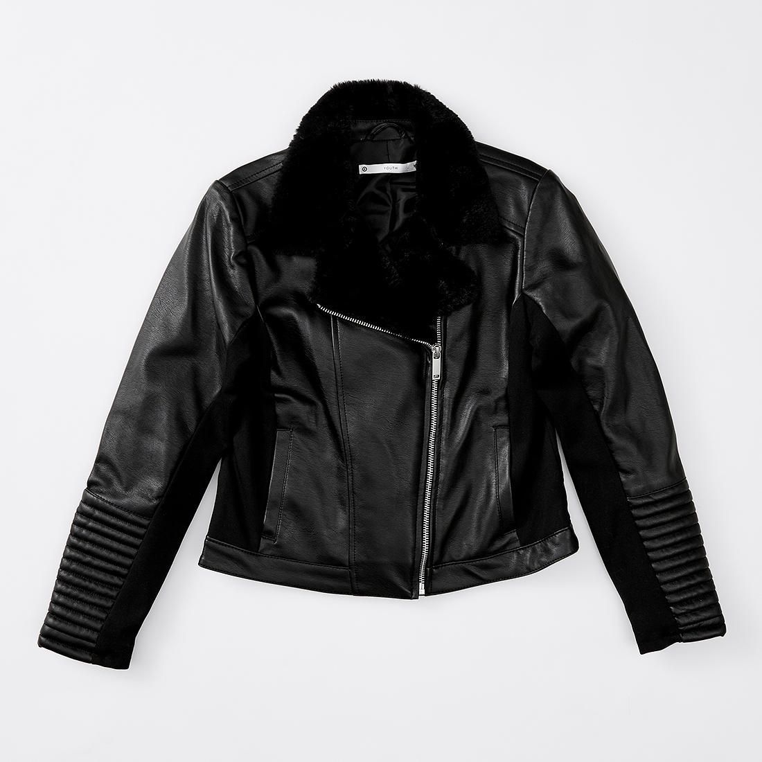 girls black faux leather jacket