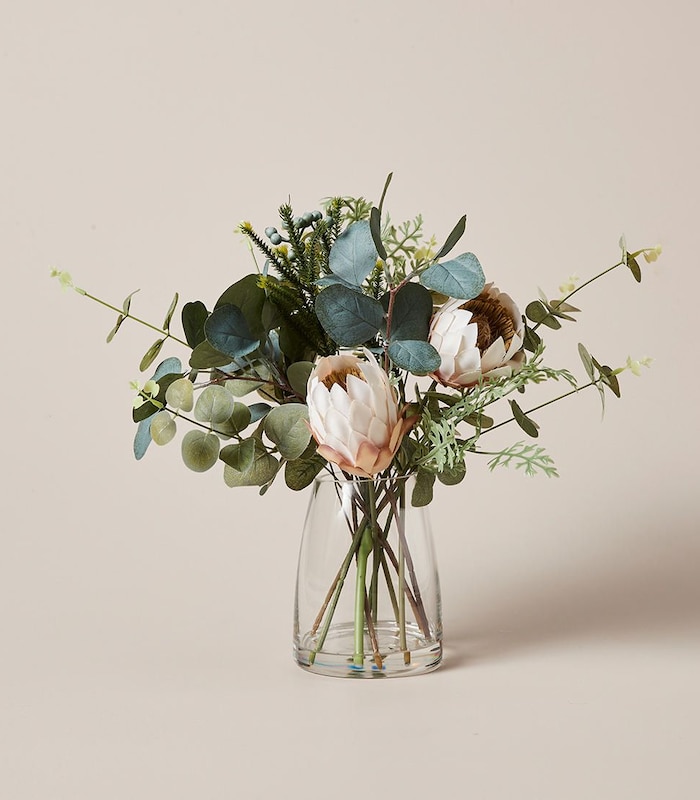 undefined | Faux Protea Arrangement in Glass Vase