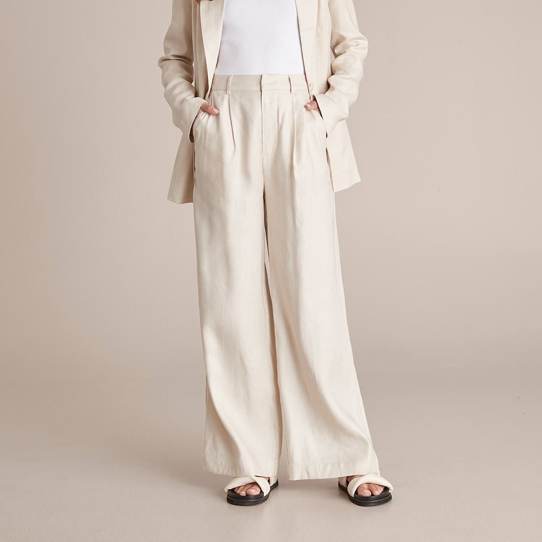 Preview Linen Blend Wide Leg Pants