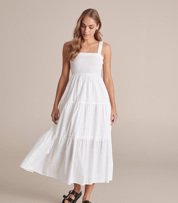 Preview Shirred Frill Strap Midi Dress | Target Australia