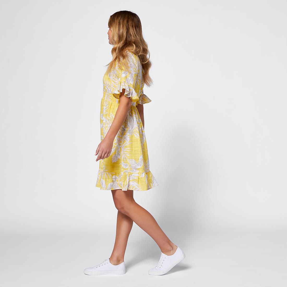 Tropical Print Flutter Sleeve Waisted 