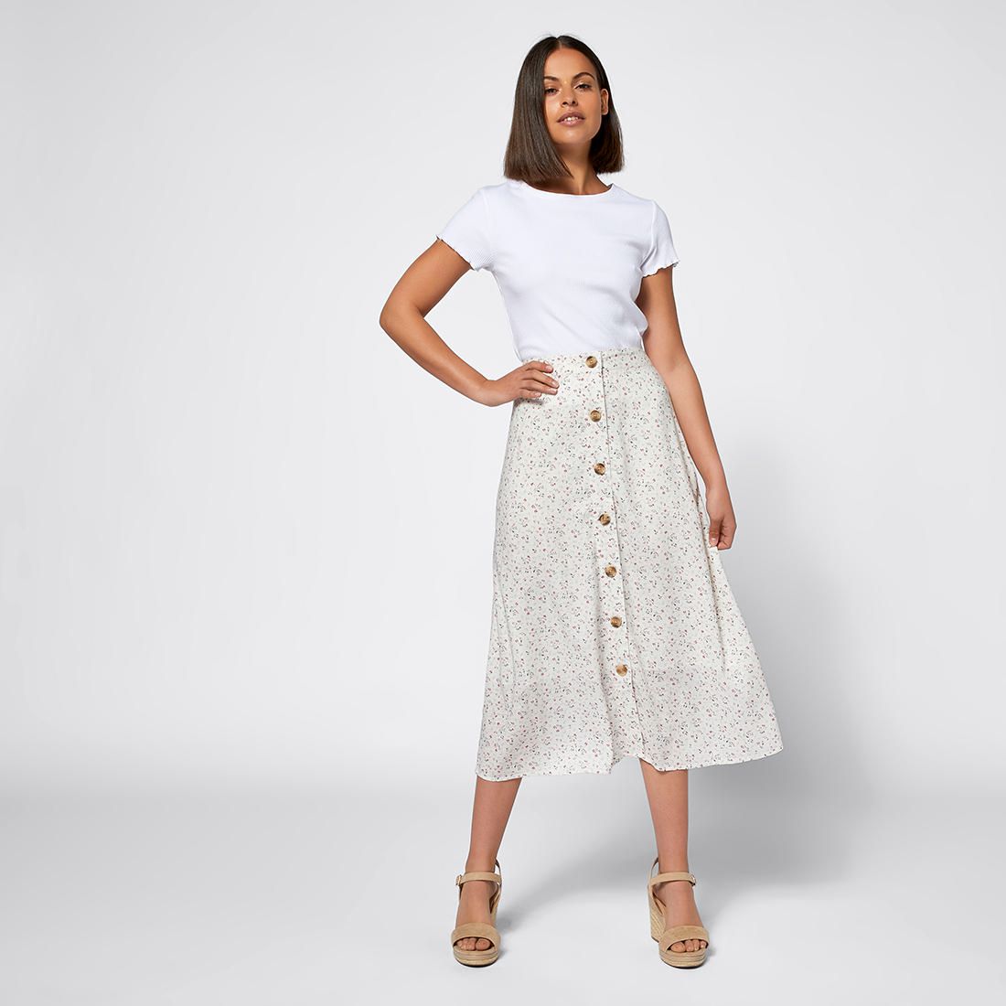 front button long skirt