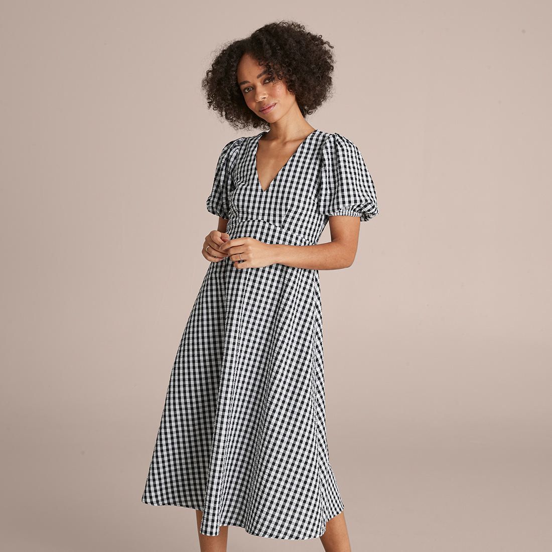 Lily Loves Puff Sleeve Gingham Midi 