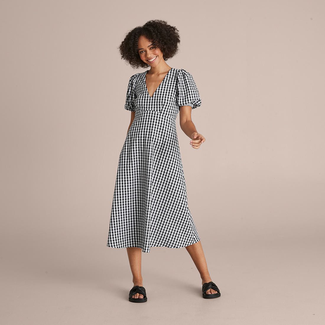 Lily Loves Puff Sleeve Gingham Midi 