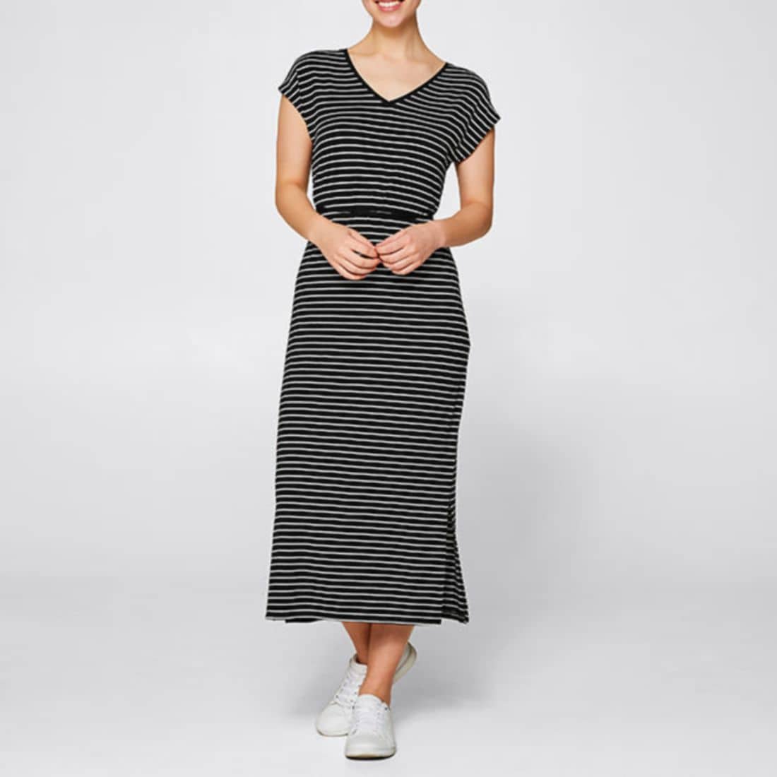 black and white striped jersey dress