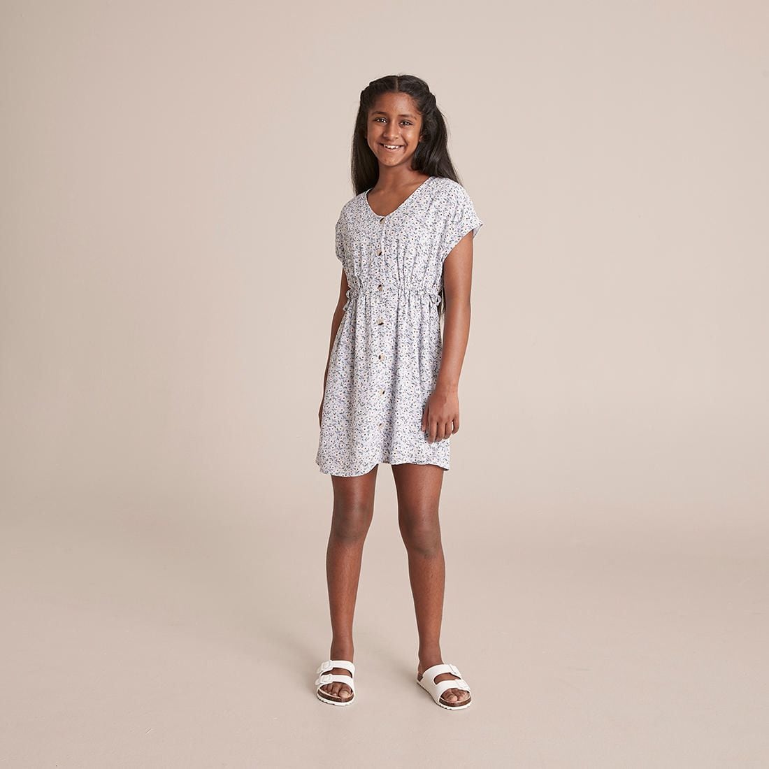 Button Thru Dress - Blue Floral 