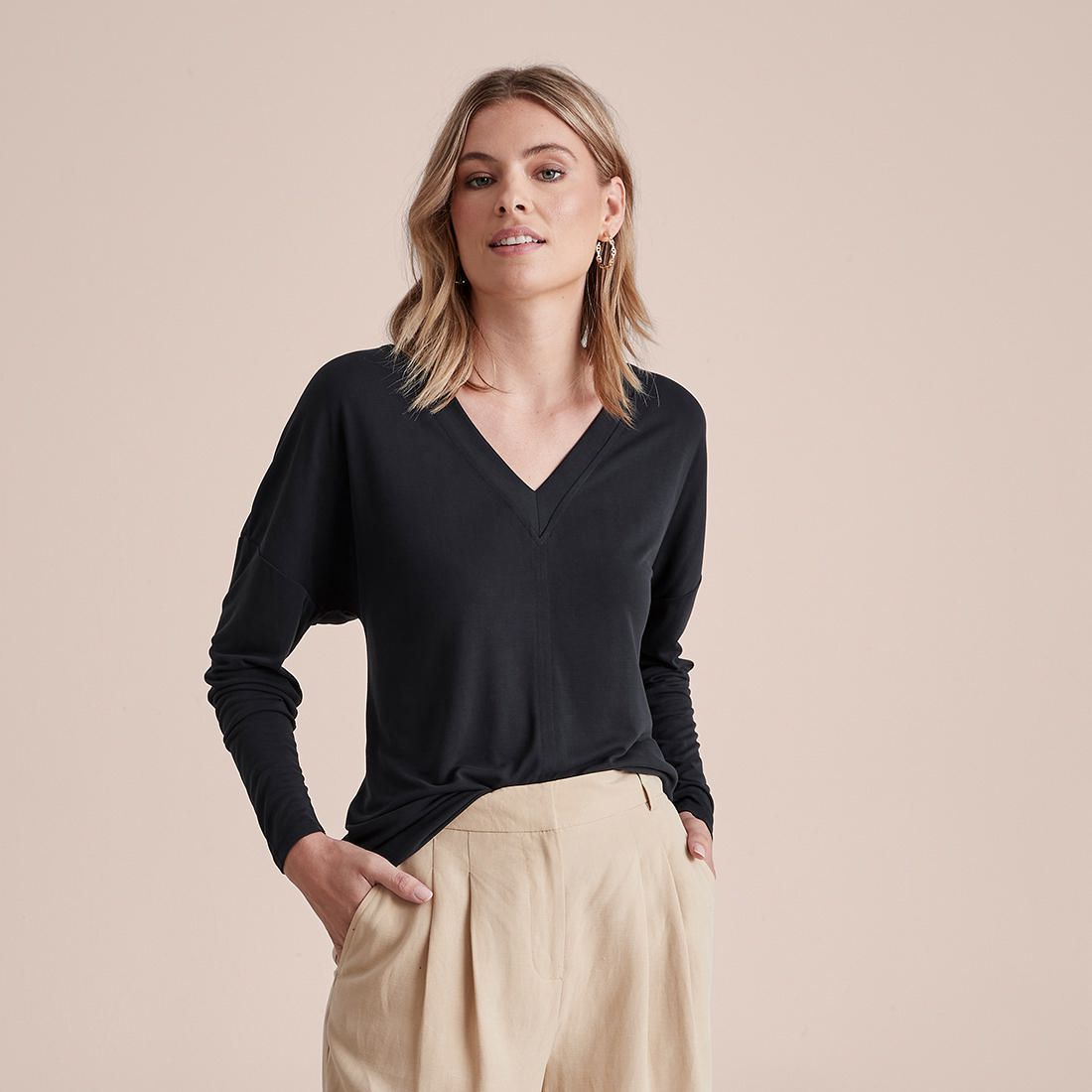 black long sleeve shirt with ruffles