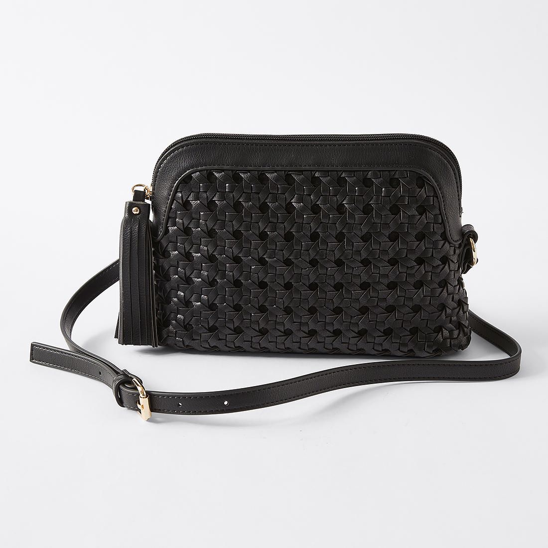 black woven crossbody bag