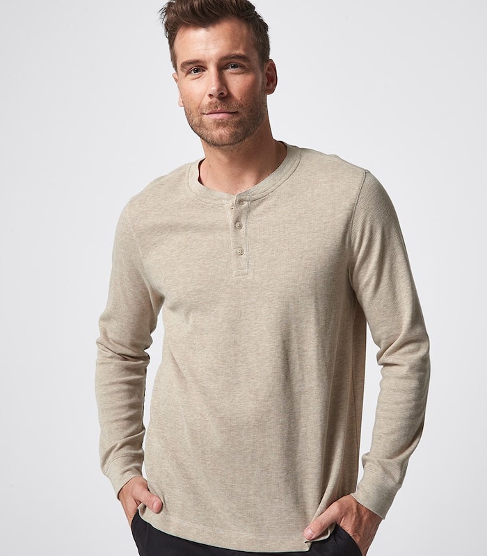 waffle henley long sleeve top oatmeal target australia