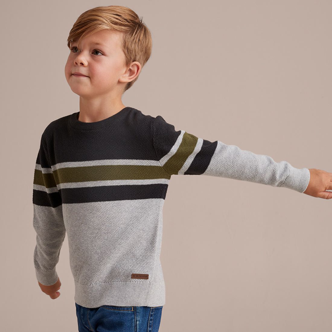 Striped Knit Jumper - Green Grey Stripe 