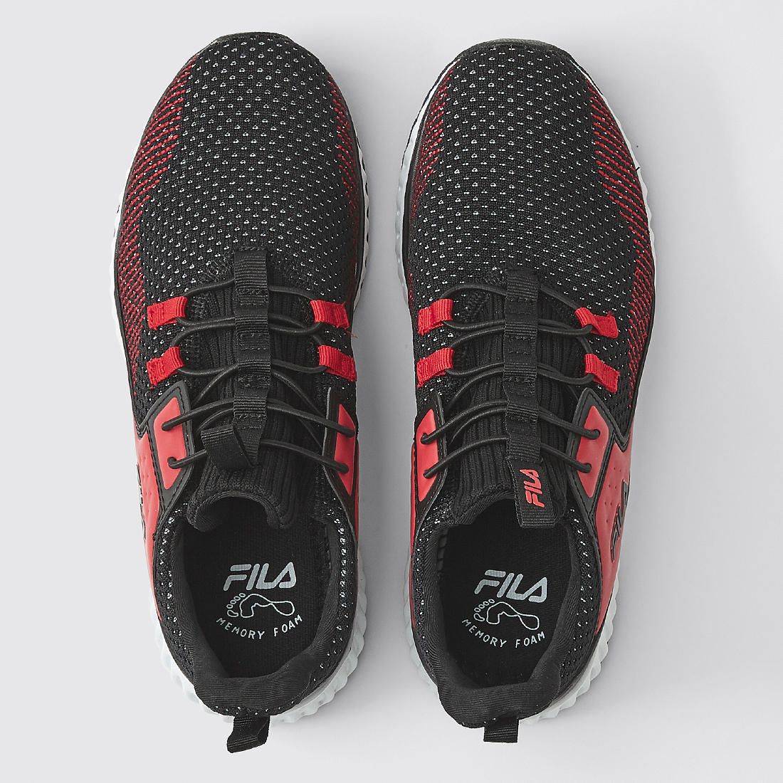 black and red fila shoes