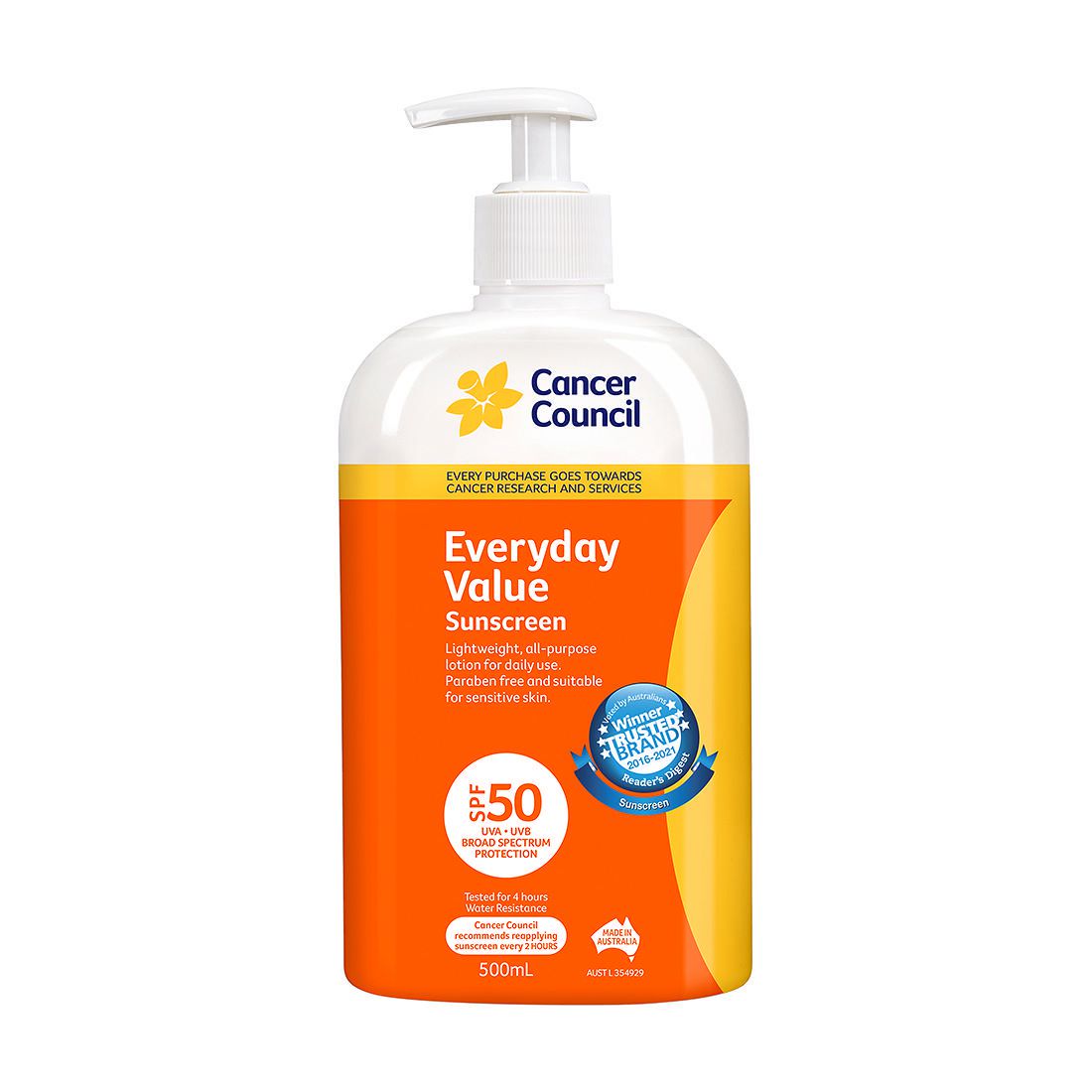 Cancer Council Everyday Value SPF50 Sunscreen 500ml - Aloe Vera and Vitamin E product image