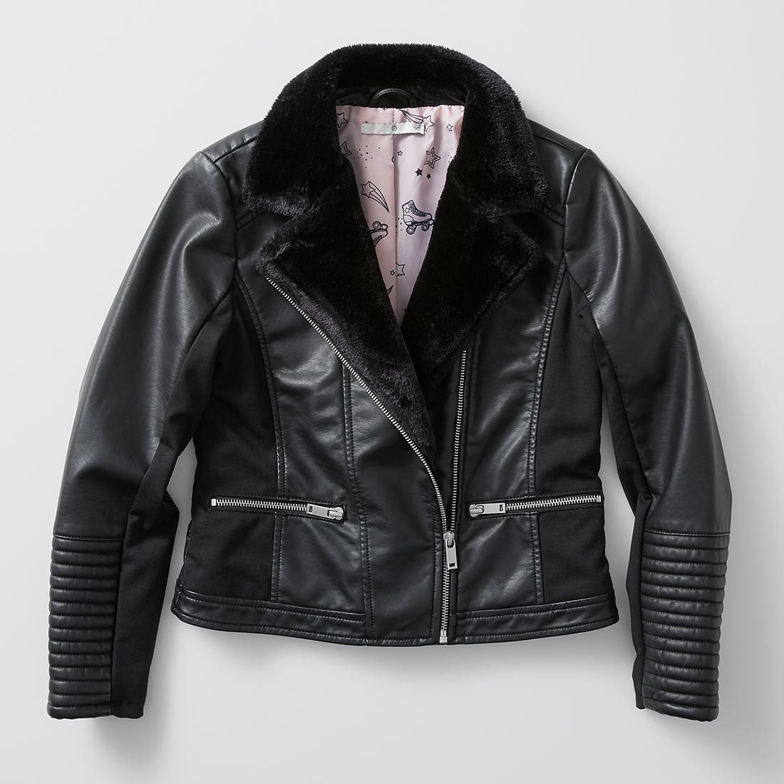 Fur Trim Pu Biker Jacket