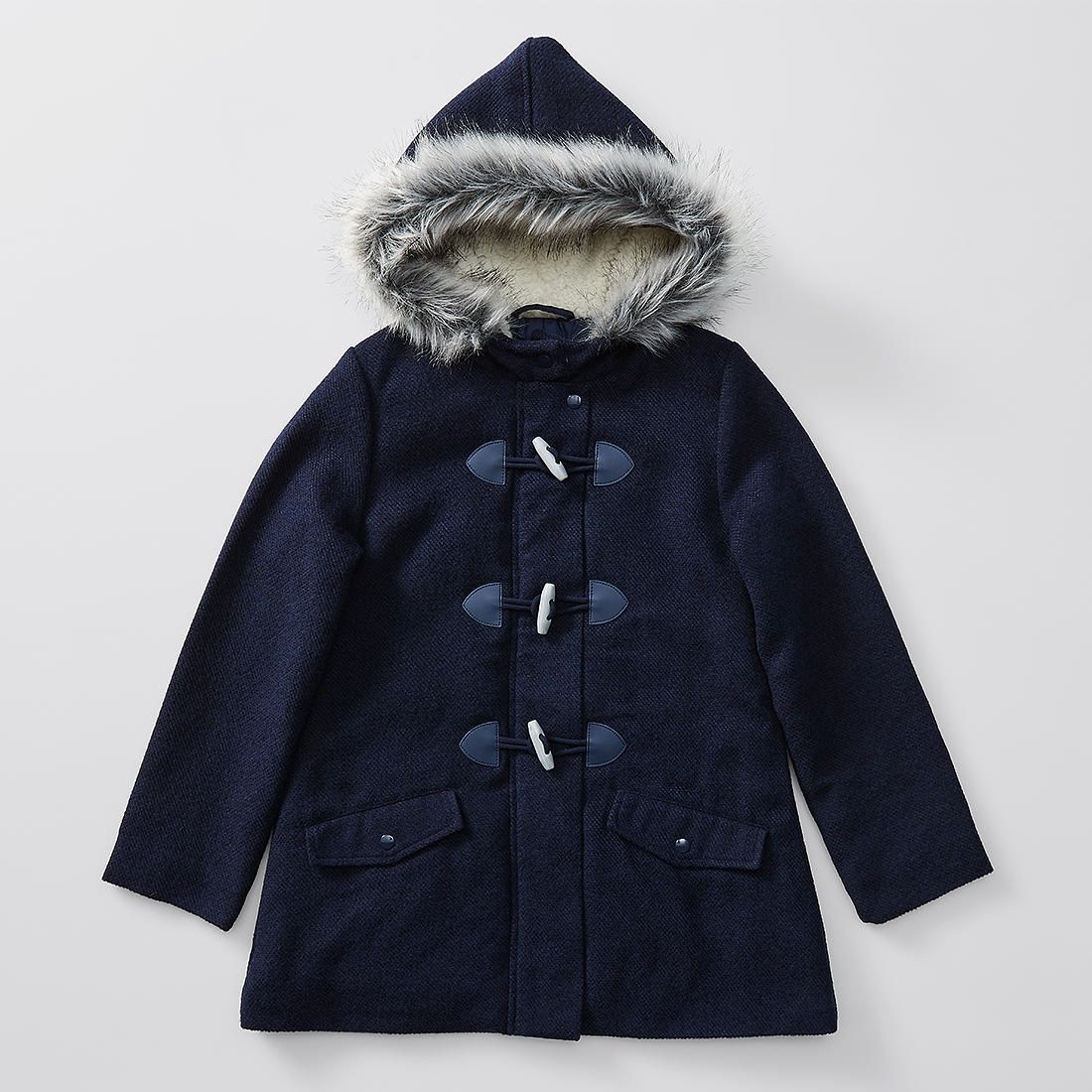 Duffle Coat With Faux Fur Sherpa Hood