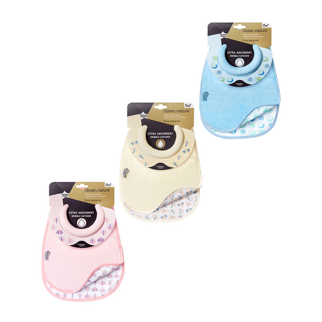 Tommee Tippee 2 Dribble Catching Bibs Blue 1 2 3 6 12 Packs 