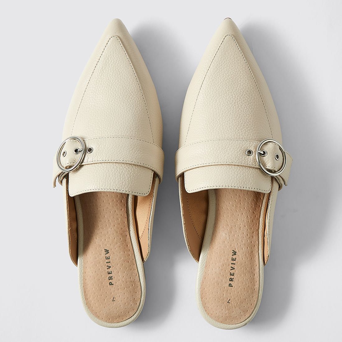 cream leather mules