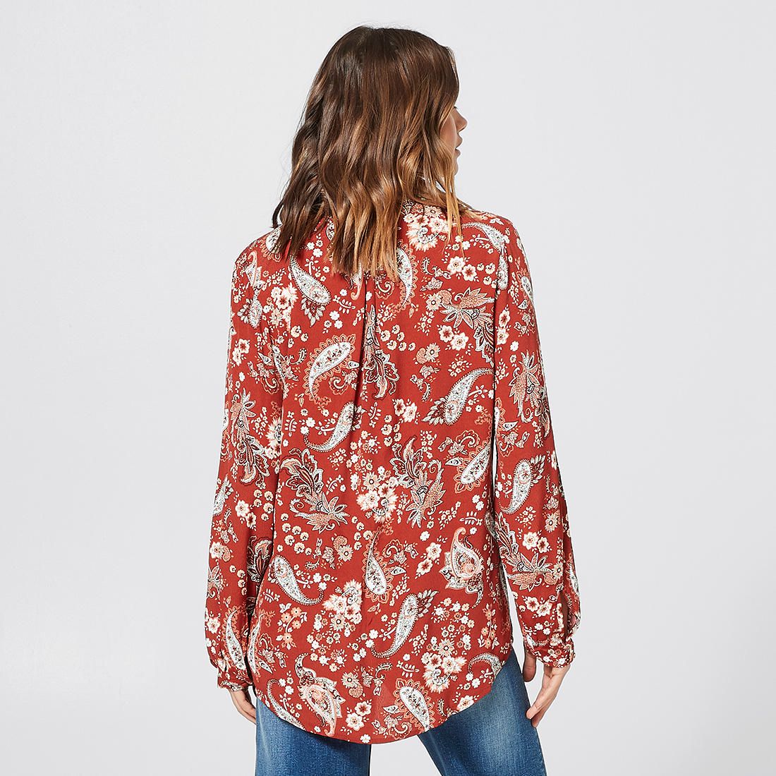 Long Sleeve Peasant Blouse - Red 