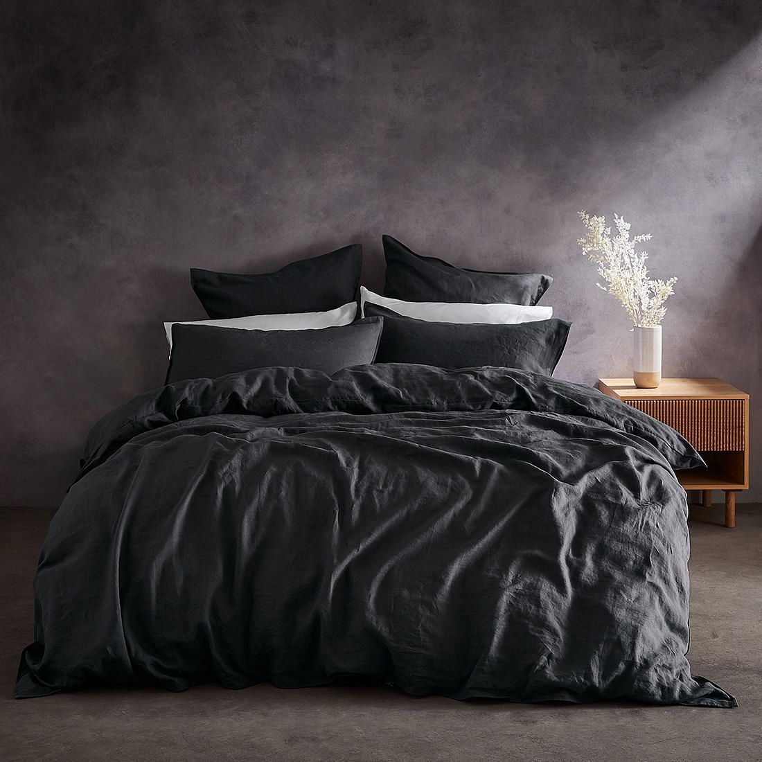 Lilah Linen Quilt Cover Set Charcoal Target Australia