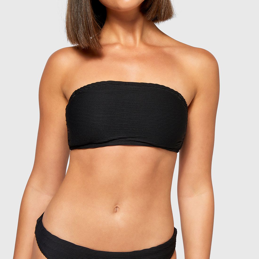 black ribbed bandeau bikini