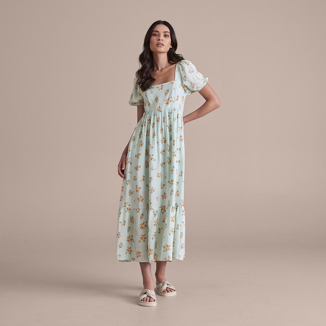 midi day dress with sleeves