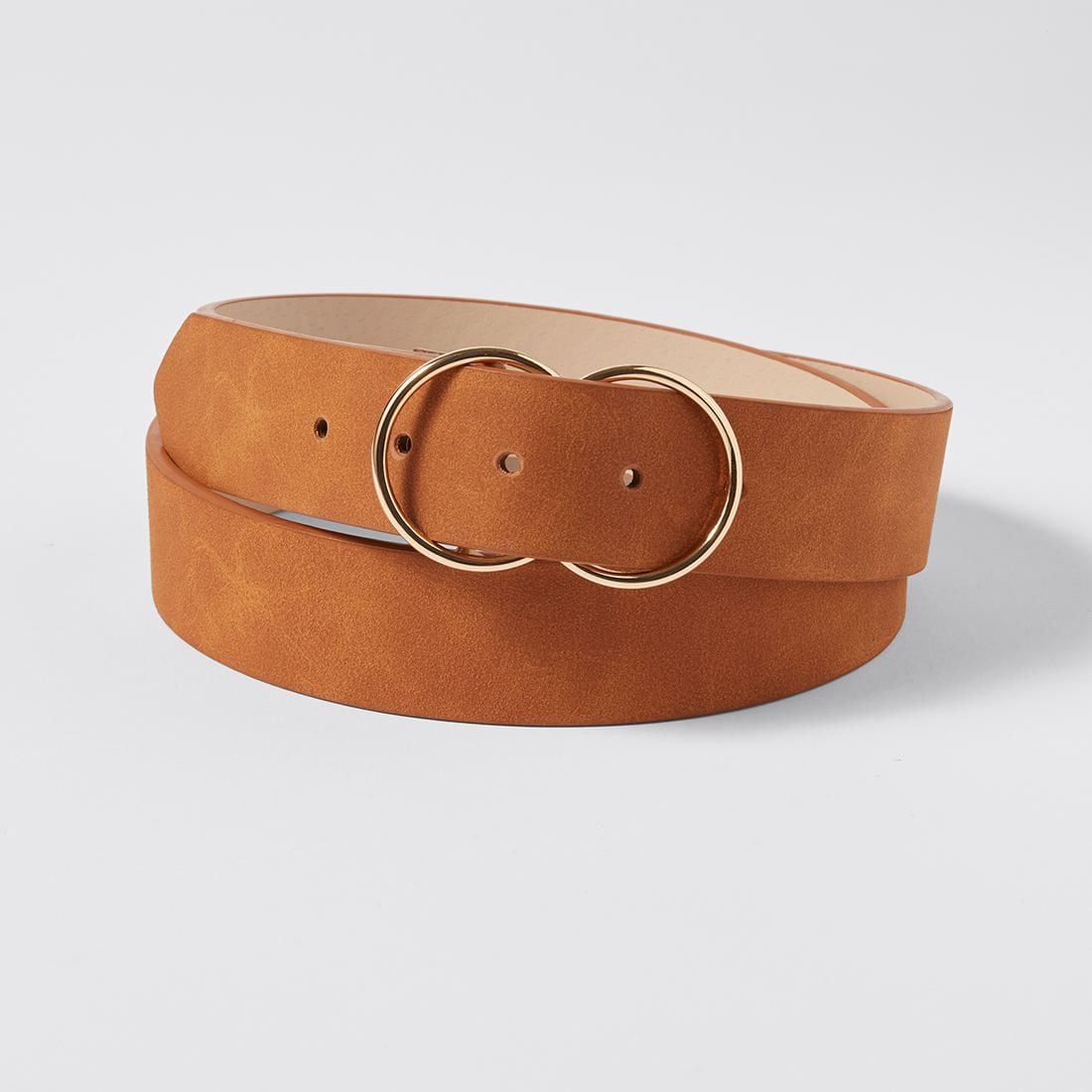 brown belt with circle buckle