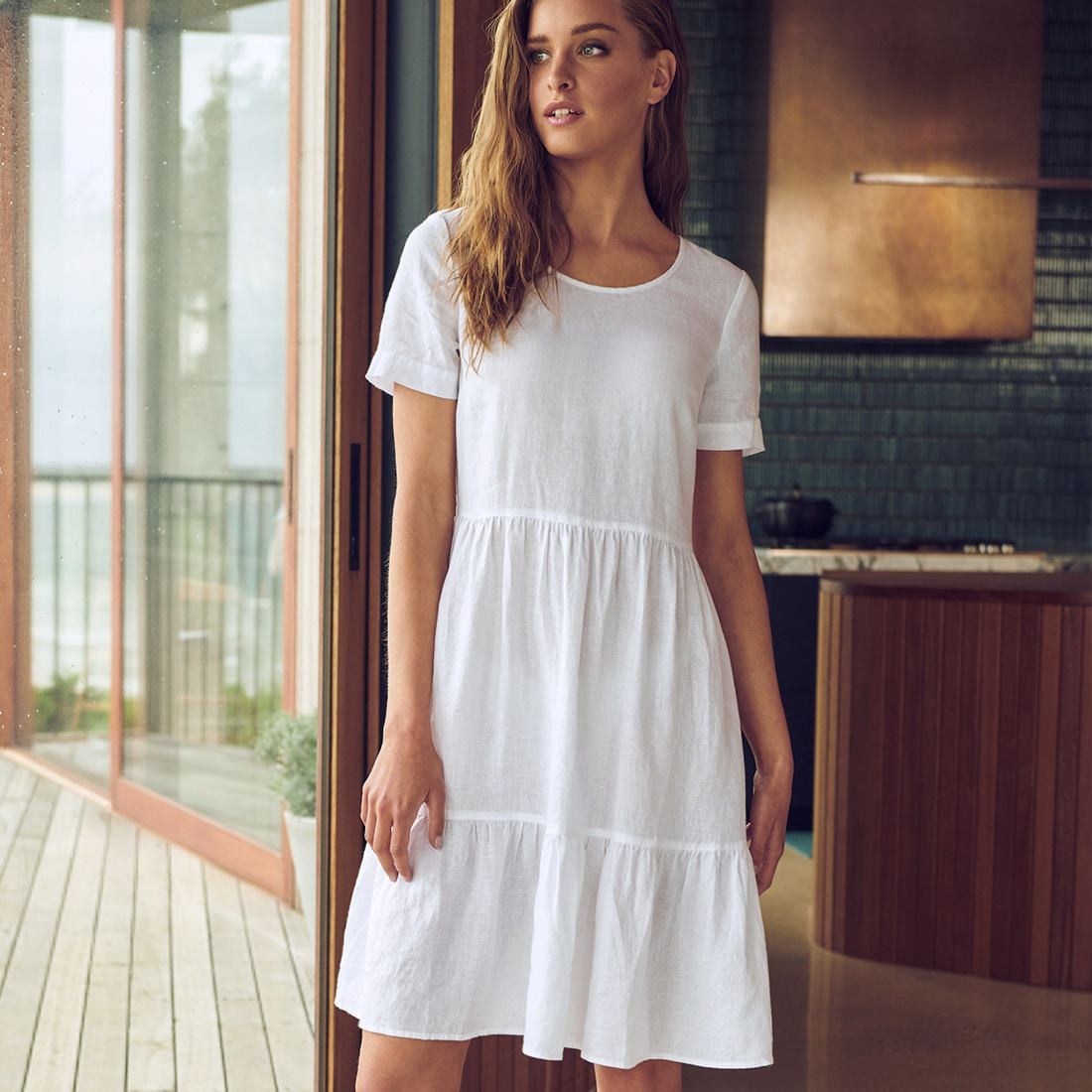 target white linen dress