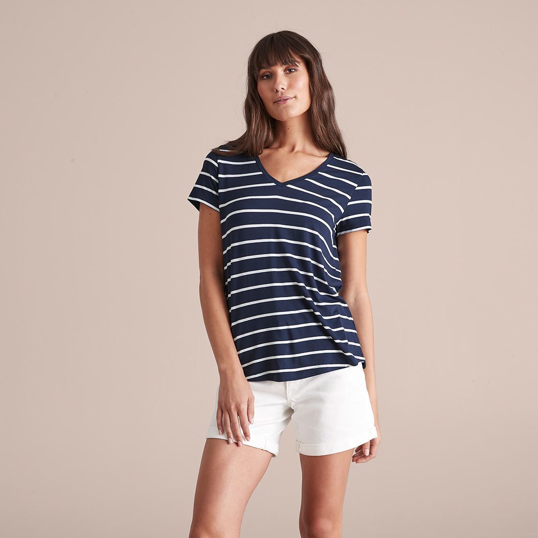 Modal/Elastane V-Neck T-Shirt - Navy 