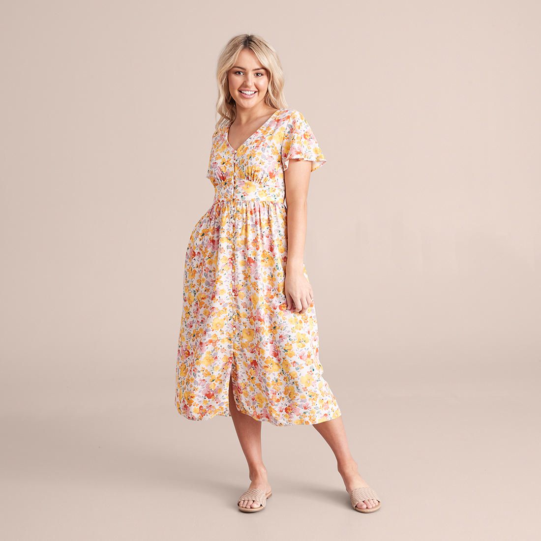 petite button front dress