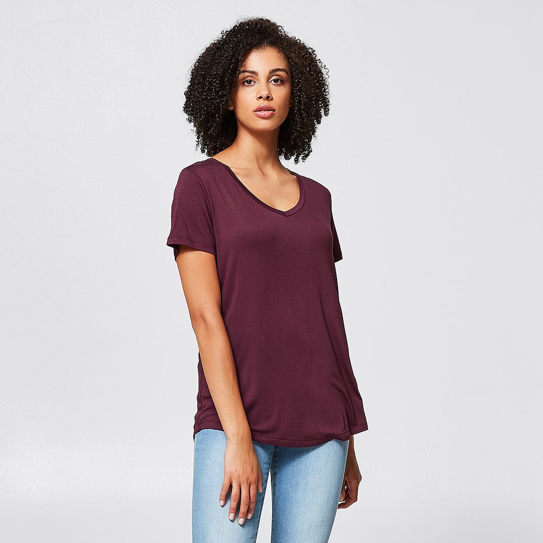 Viscose V-Neck T-Shirt - Wine | Target 