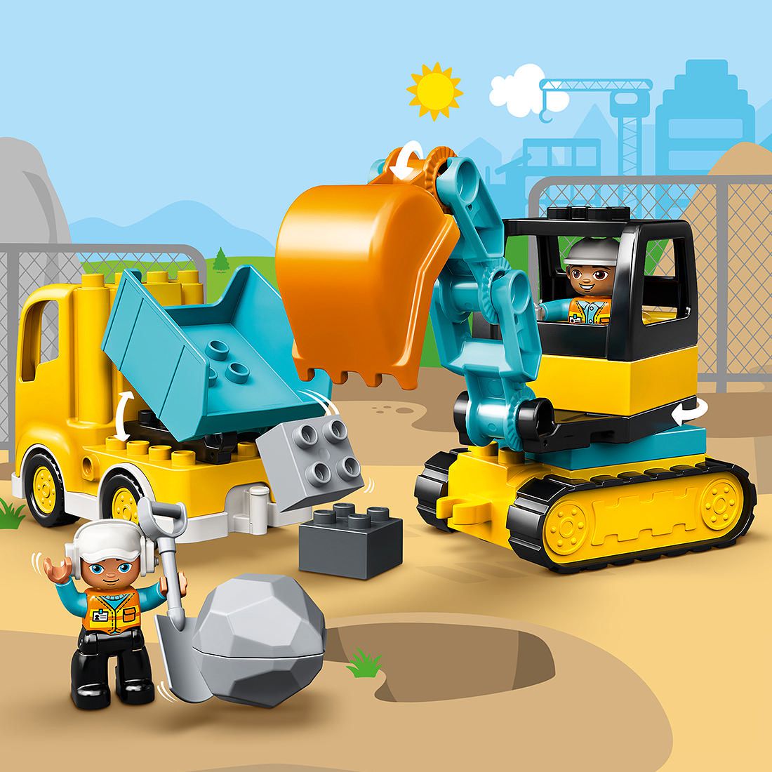 duplo town truck and tracked excavator