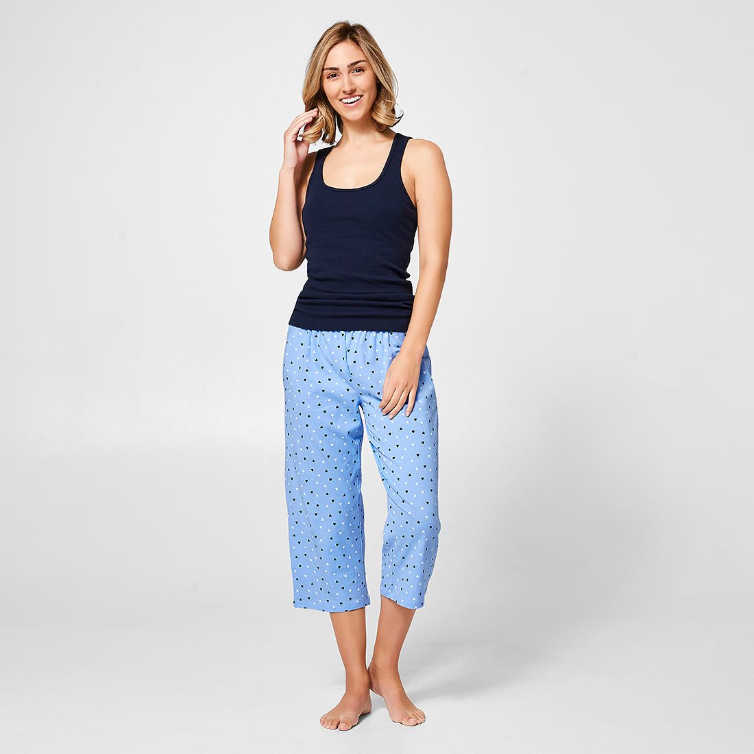 Casual 3/4 Pyjama Pants - Blue Hearts 