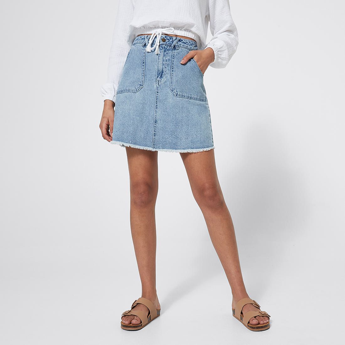 mid blue denim skirt