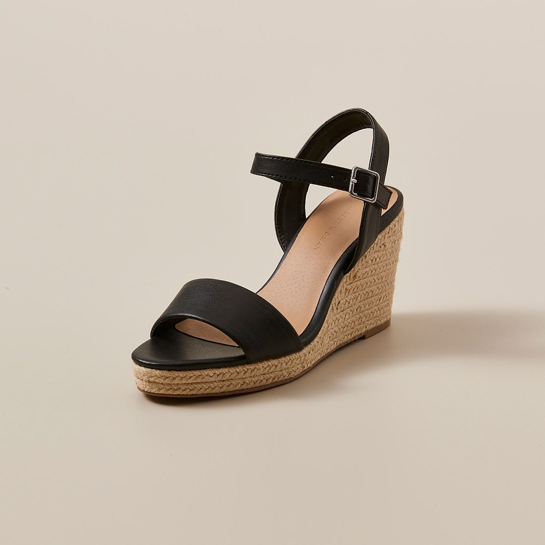 black wedges with brown heel