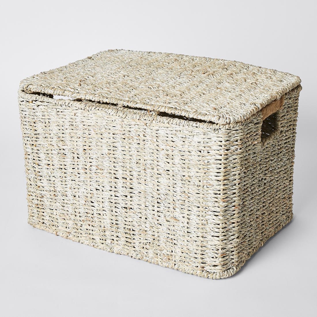 White Wash Seagrass Rectangle Basket With Lid Target Australia