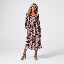 Dannii Minogue Petites Long Sleeve Shirred Midi Dress