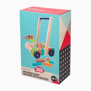 wooden baby walker with block set