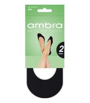 Ambra 2 Pack Micro Grip Footlet Tights - Black