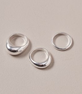 3 Pack Chunky Metal Ring Set - Silver