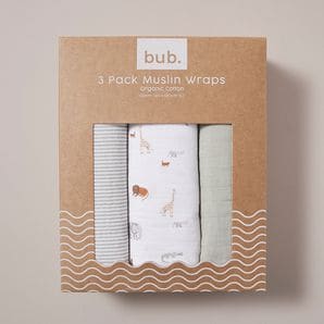 bub. 3 Pack Organic Cotton Muslin Wraps