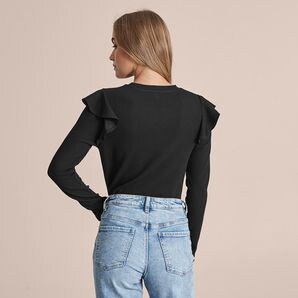 Long Frill Sleeve Rib T-Shirt | Target Australia
