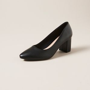 leather black block heels