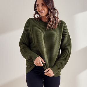 Relaxed Crew Jumper - Olive Green | Target Australia