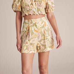 Lily Belted Linen Blend Shorts in Denim Blue