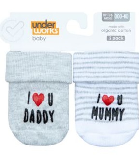 2 Pack Underworks Baby Organic Cotton Socks