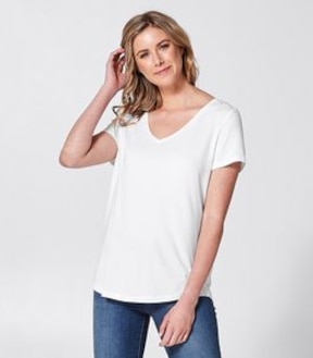 Modal/Elastane V-Neck T-Shirt - White