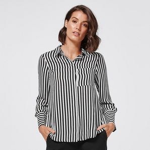 Preview Long Sleeve Relaxed Shirt - Black/White Stripe | Target Australia