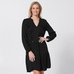 Long Sleeve Tiered Dress - Black | Target Australia
