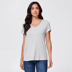 Modal/Elastane V-Neck T-shirt - Grey Marle | Target Australia