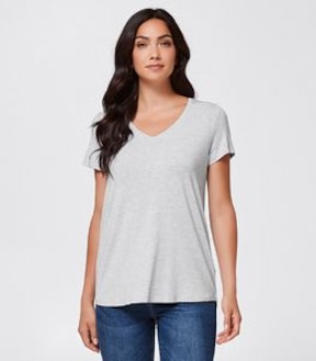 Modal/Elastane V-Neck T-shirt - Grey Marle