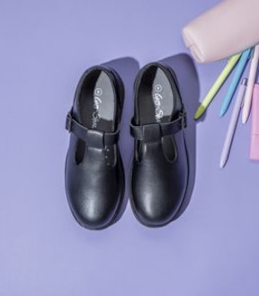 Kids Gro Shu Leather Smooth T-Bar School Shoes